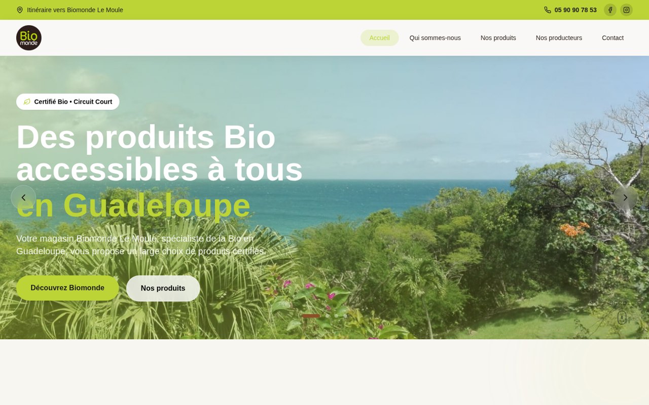 Page d'accueil du site Biomonde Le Moule