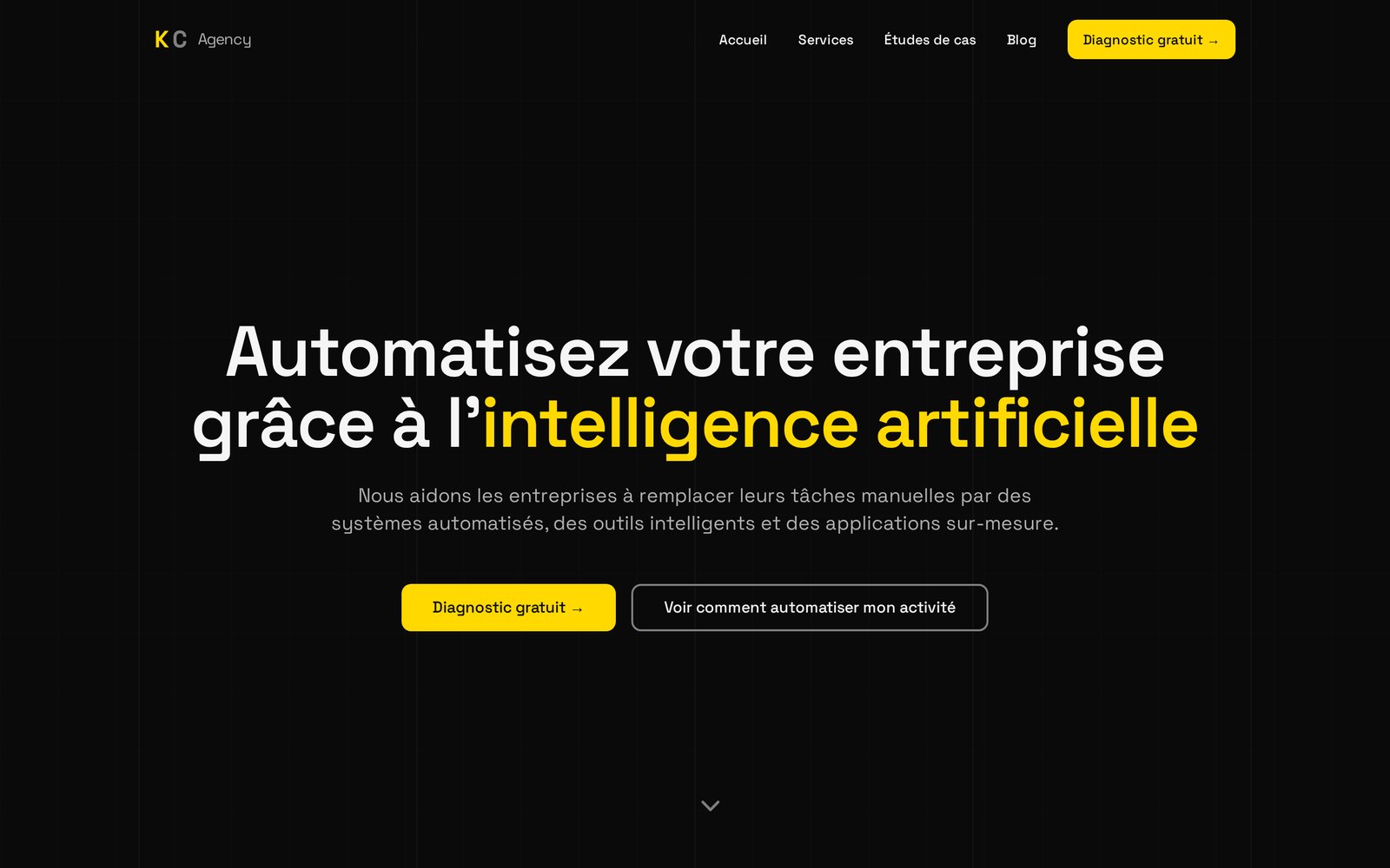 KC Agency — page d'accueil du site de l'agence
